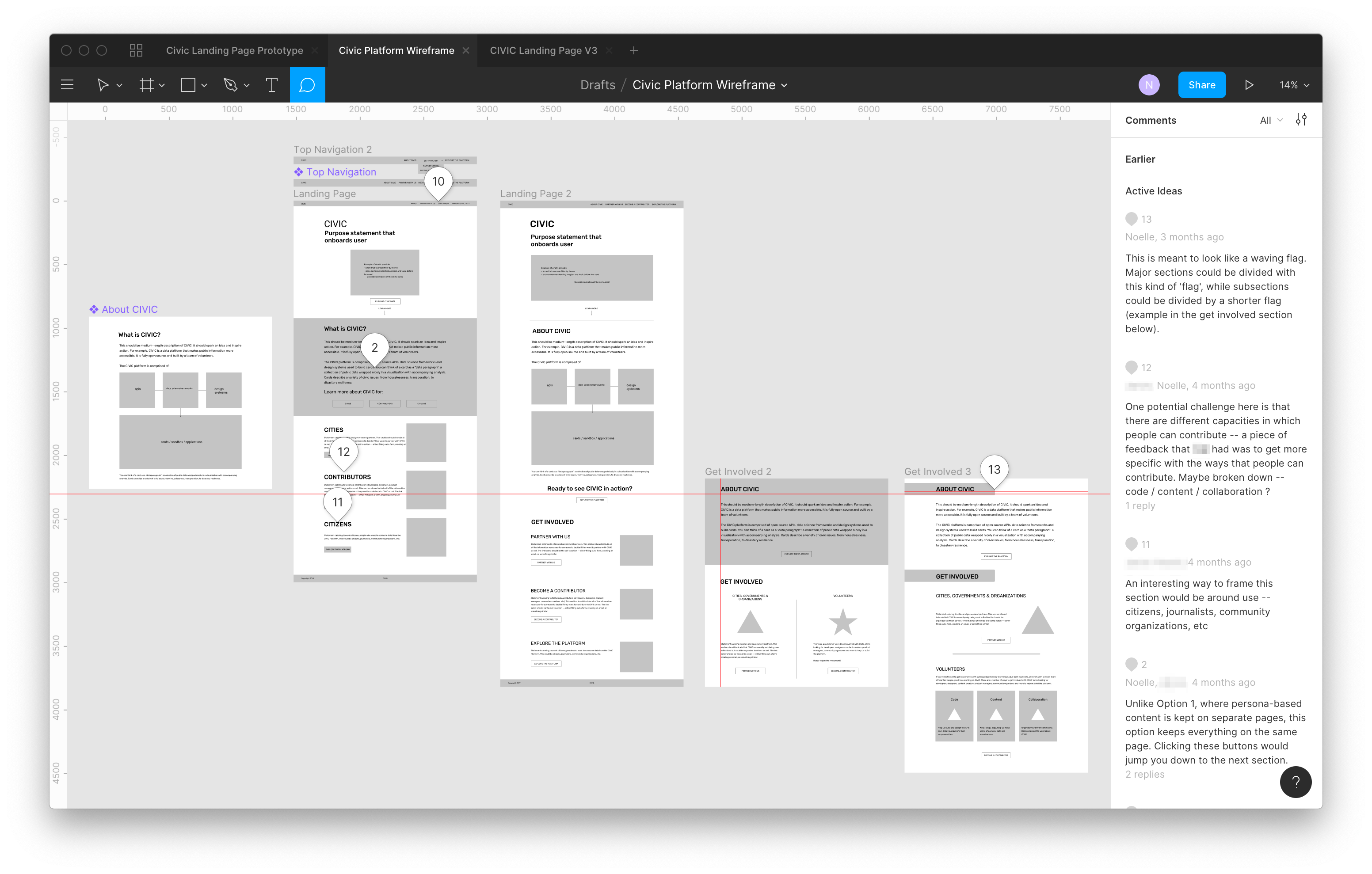 civic wireframes with feedback